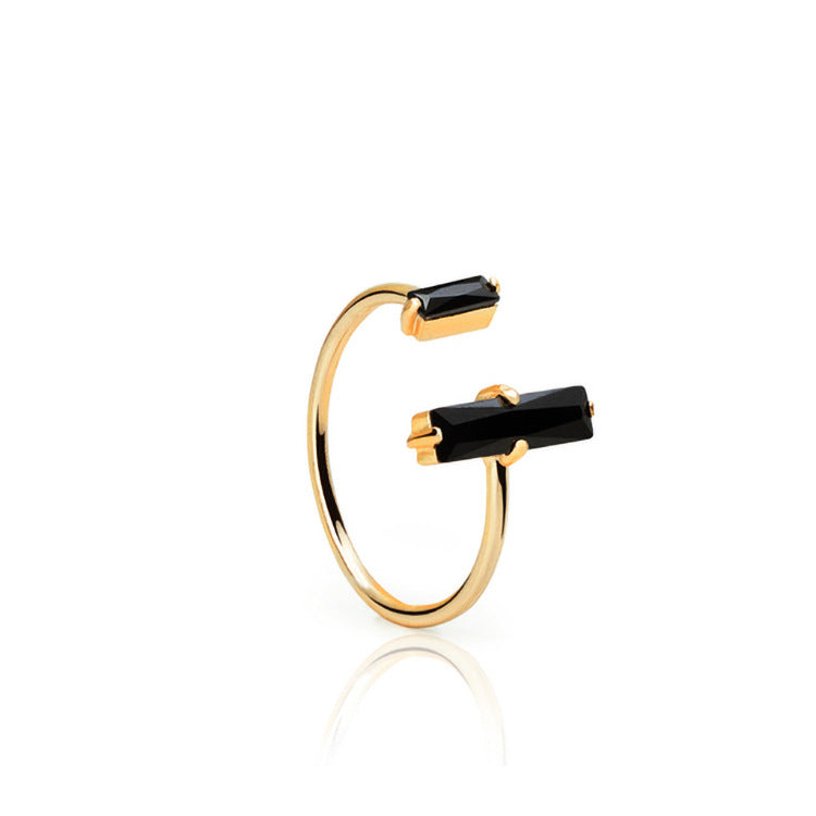 Sterling Silver 925 Black Agate Minimalist Retro Ring