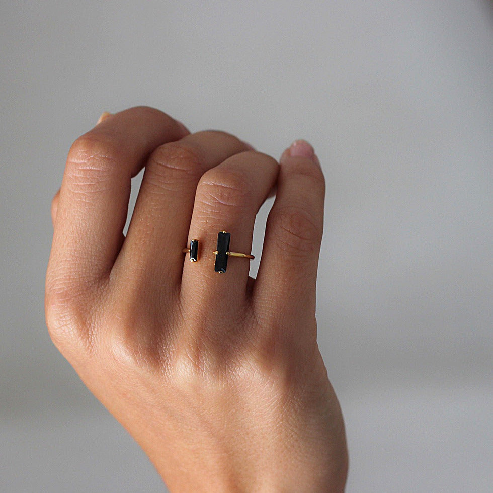 Sterling Silver 925 Black Agate Minimalist Retro Ring