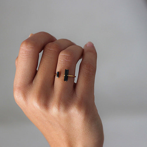 Sterling Silver 925 Black Agate Minimalist Retro Ring