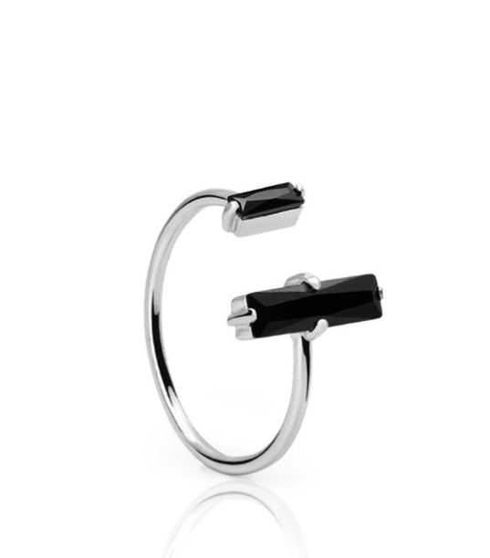 Sterling Silver 925 Black Agate Minimalist Retro Ring