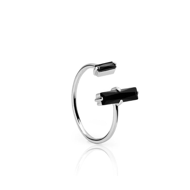 Sterling Silver 925 Black Agate Minimalist Retro Ring